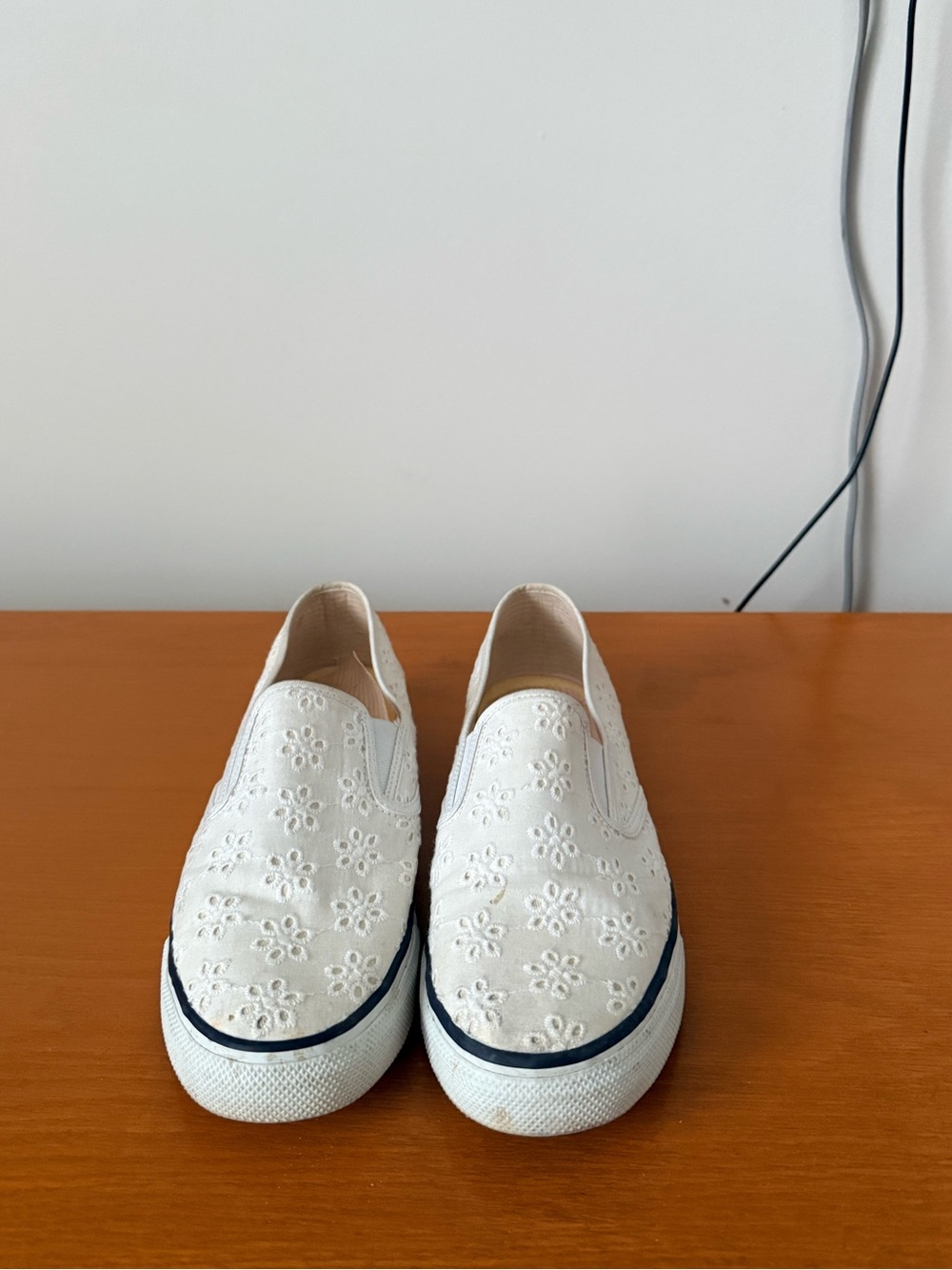 Sperry White Floral Eyelet Slip-On Sneakers